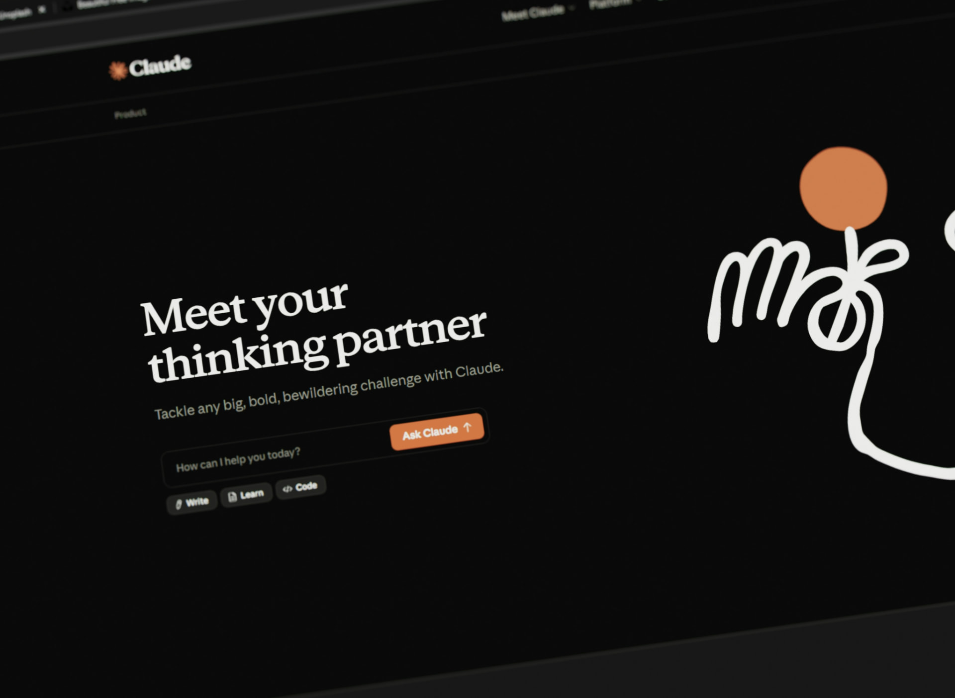 Interface do Claude com ilustração de thinking partner